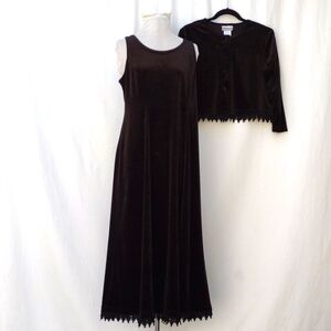 Coldwater Creek Black Velour Sleeveless Maxi Lace Embellished Dress & Jacket PM